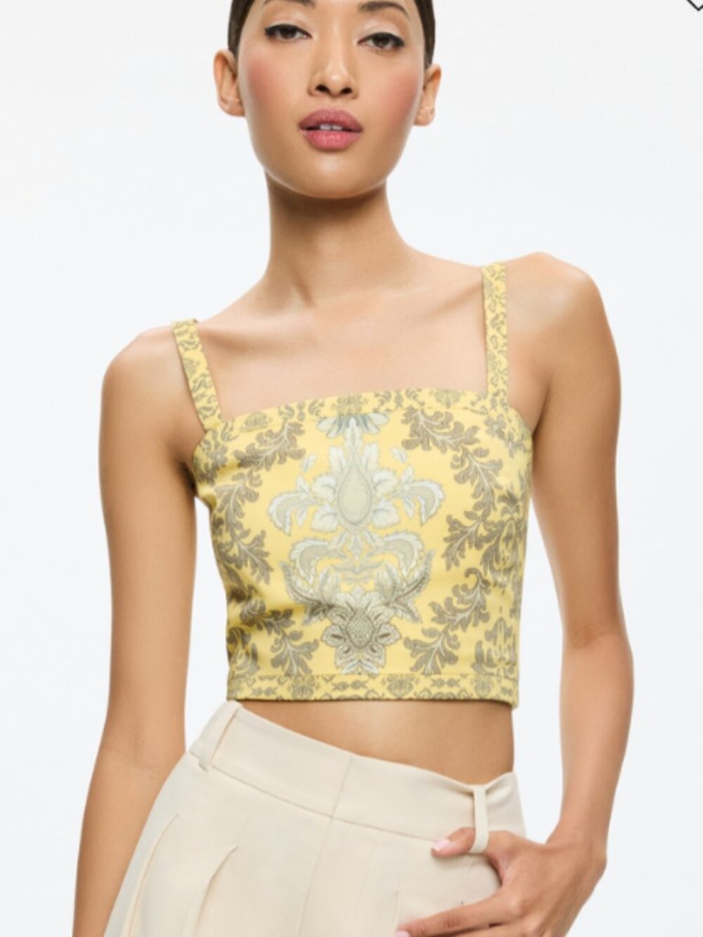 ALICE+OLIVIA SASHA LACE UP BACK CROPPED TOP